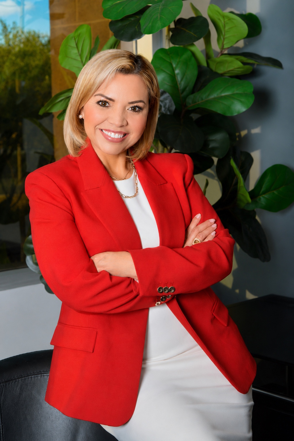 Blanca Vega in a red blazer